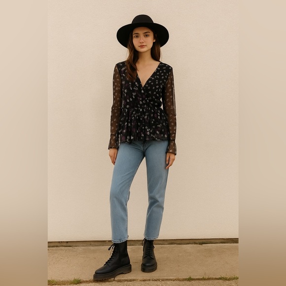 Wednesday’s Girl Peplum Floral Blouse - Picture 1 of 6